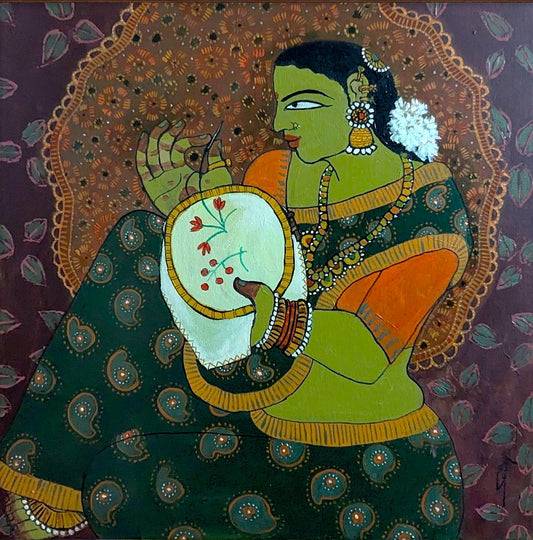 Thread Magic, acrylic on canvas, 24x24 inches — original artwork by Sathya N Prabhu
