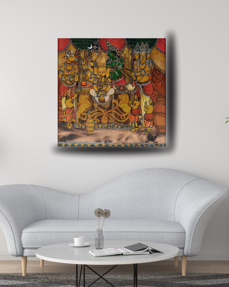 Making of Ganesha, acrylic on canvas, 24x24 inches — original devotional artwork by Sathya N Prabhu