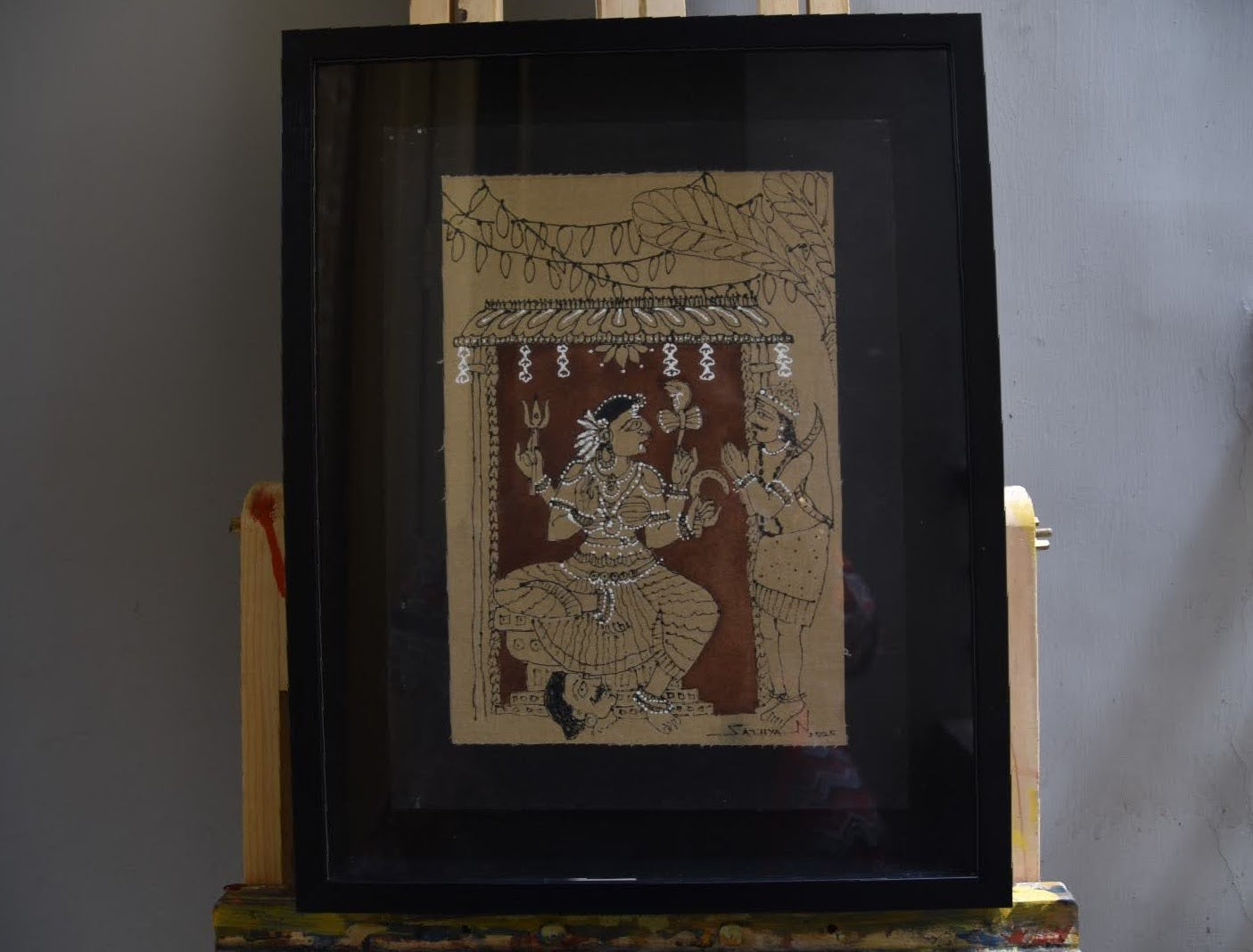 Vanadevatha 1, mixed media on canvas, 12x16 inches — original South Indian artwork by Sathya N Prabhu