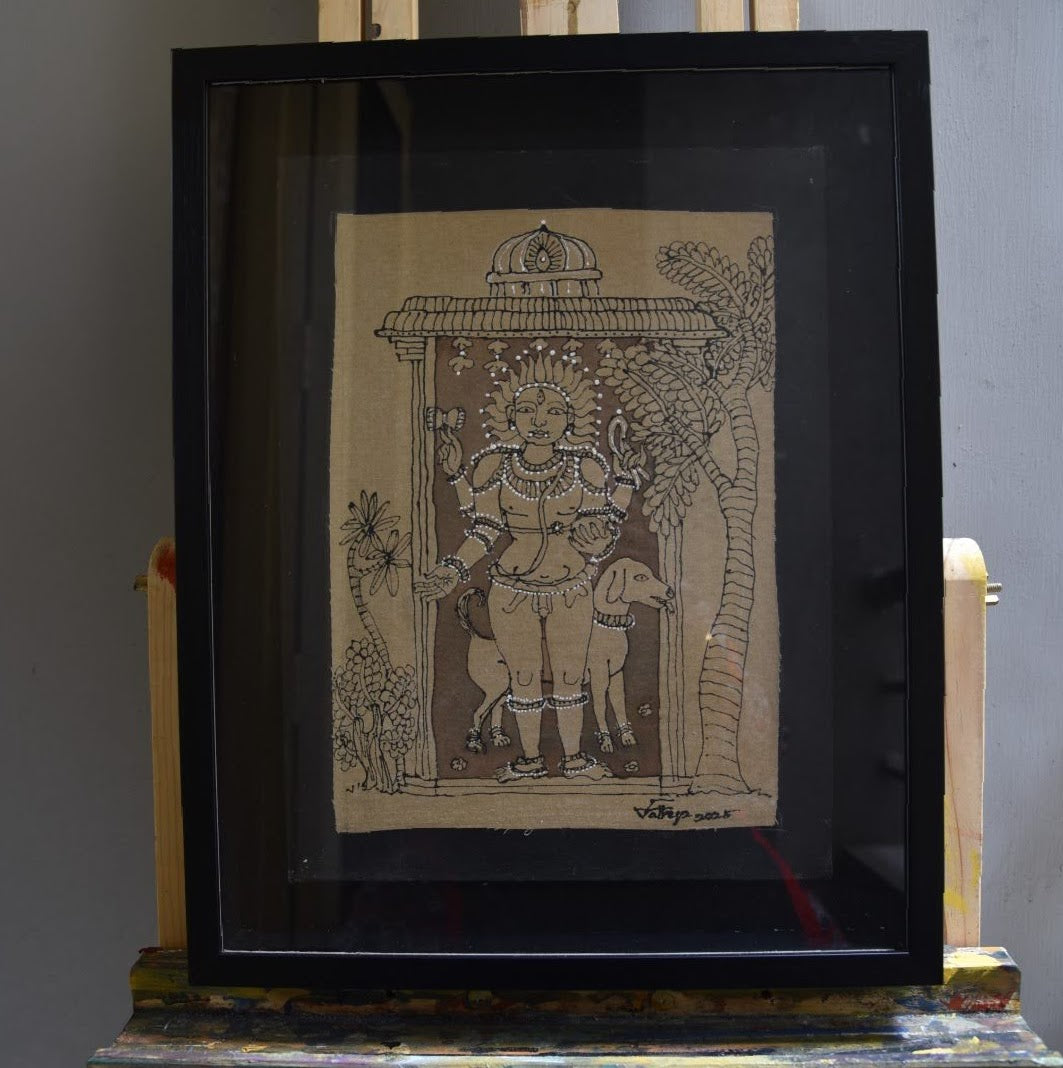 Kala Bairava, mixed media on canvas, 12x16 inches — original South Indian devotional artwork by Sathya N Prabhu