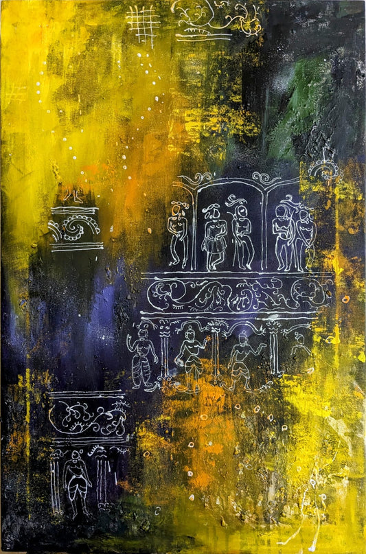 India to Egypt, abstract acrylic on canvas, 24x36 inches — original artwork by Sathya N Prabhu