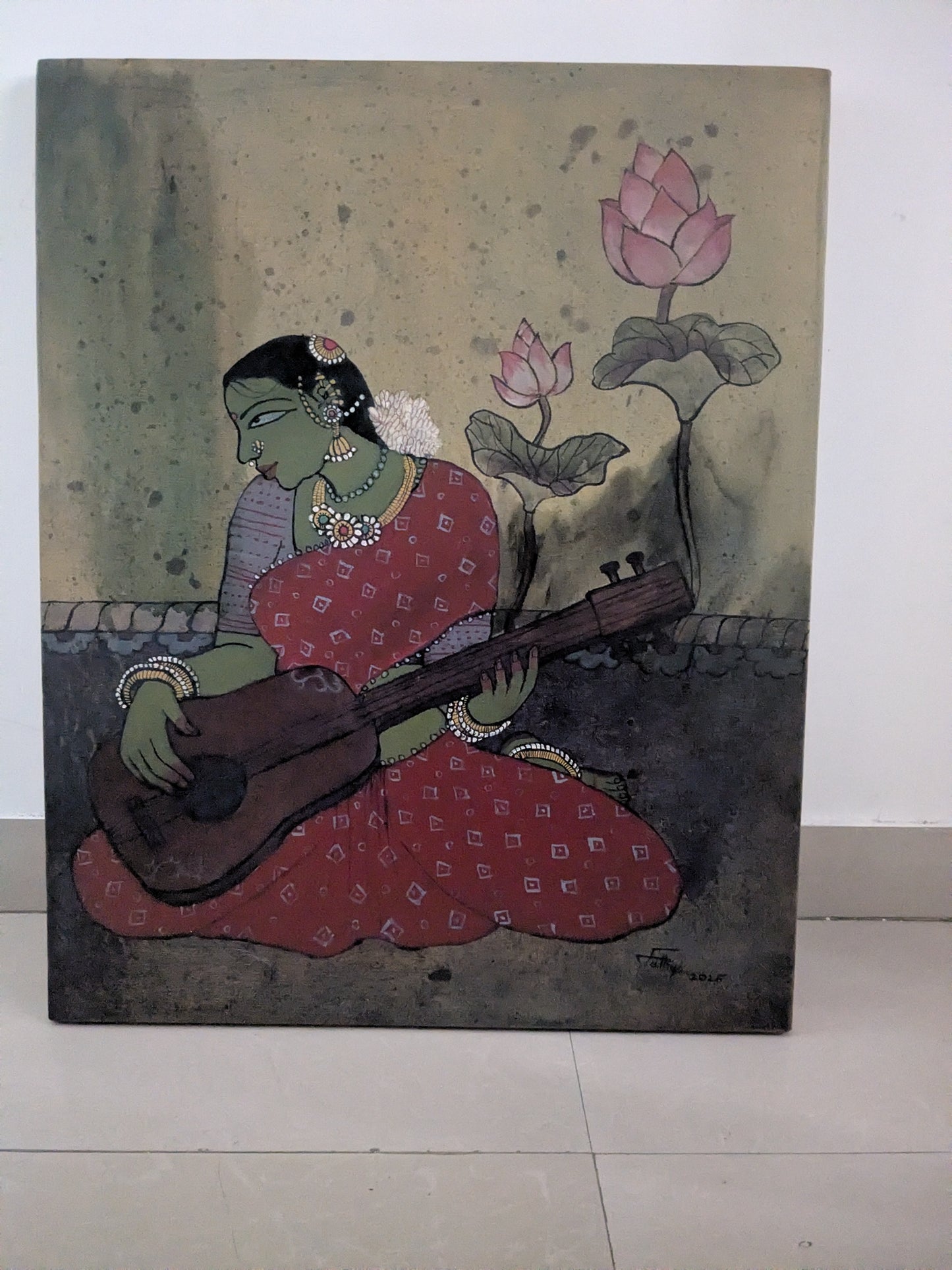 Woman and Music 3, acrylic on canvas, 24x30 inches — original artwork by Sathya N Prabhu