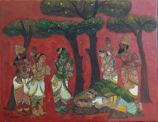 Agaligai, tempera on canvas, 18x14 inches — original South Indian artwork by Sathya N Prabhu