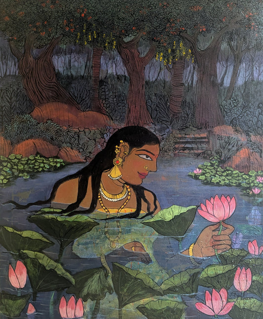Flower and Bath, acrylic on canvas, 30x36 inches — original artwork by Sathya N Prabhu