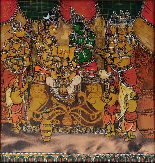 Making of Ganesha, acrylic on canvas, 24x24 inches — original devotional artwork by Sathya N Prabhu