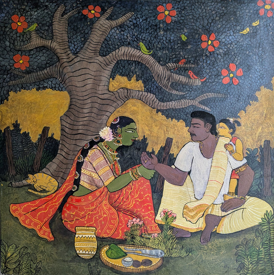 After Lunch Pan, acrylic on canvas, 36x36 inches — original artwork by Sathya N Prabhu