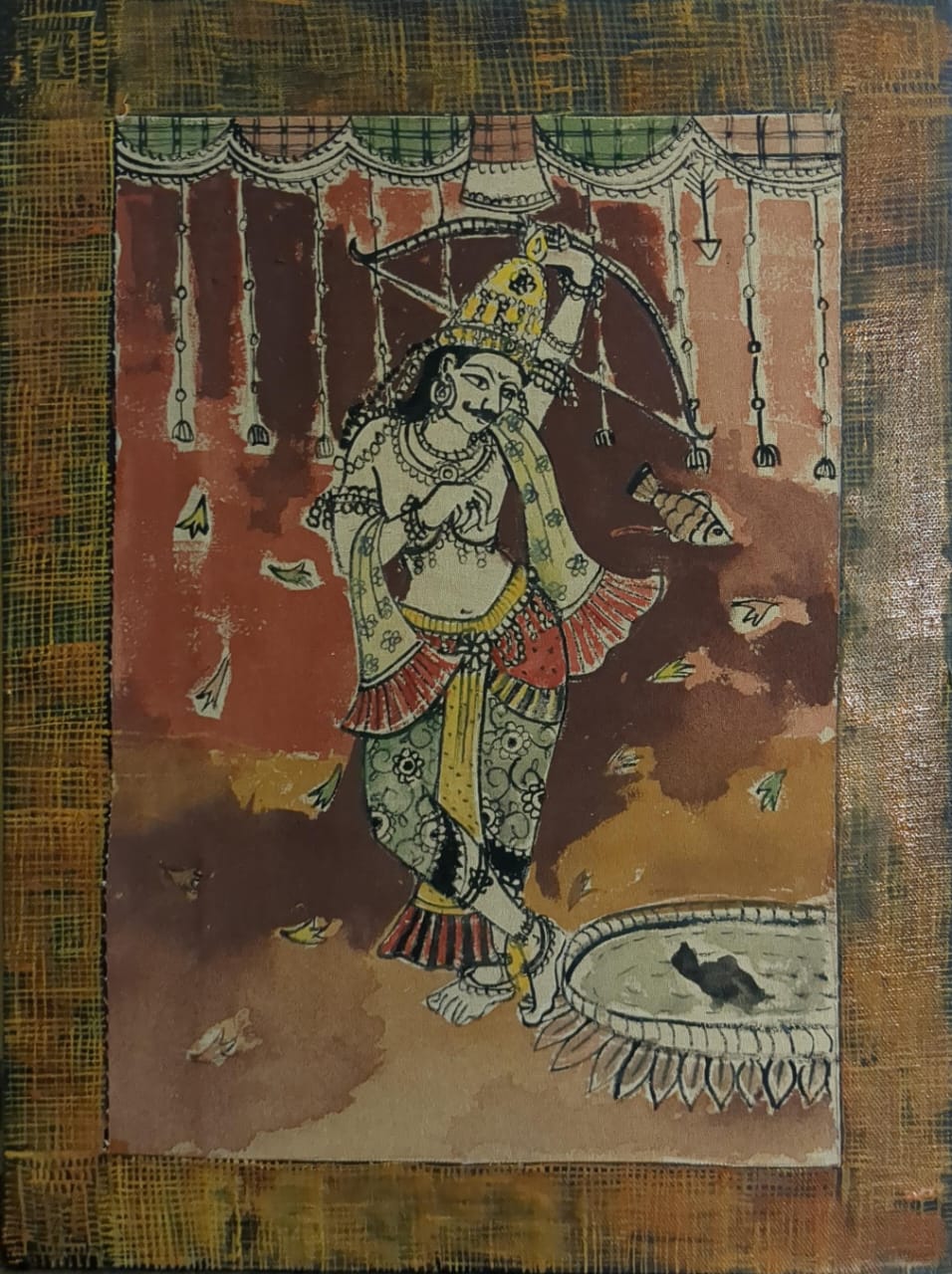 Arjuna, mixed media on canvas, 12x16 inches — original mythological artwork by Sathya N Prabhu