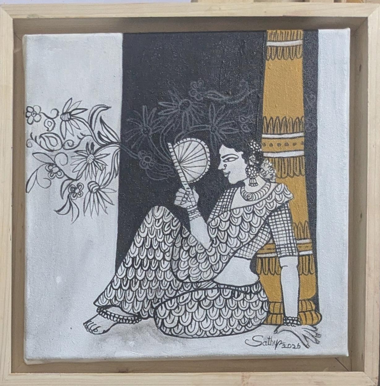 At Home Series 1, acrylic on canvas, 12x12 inches — original artwork by Sathya N Prabhu