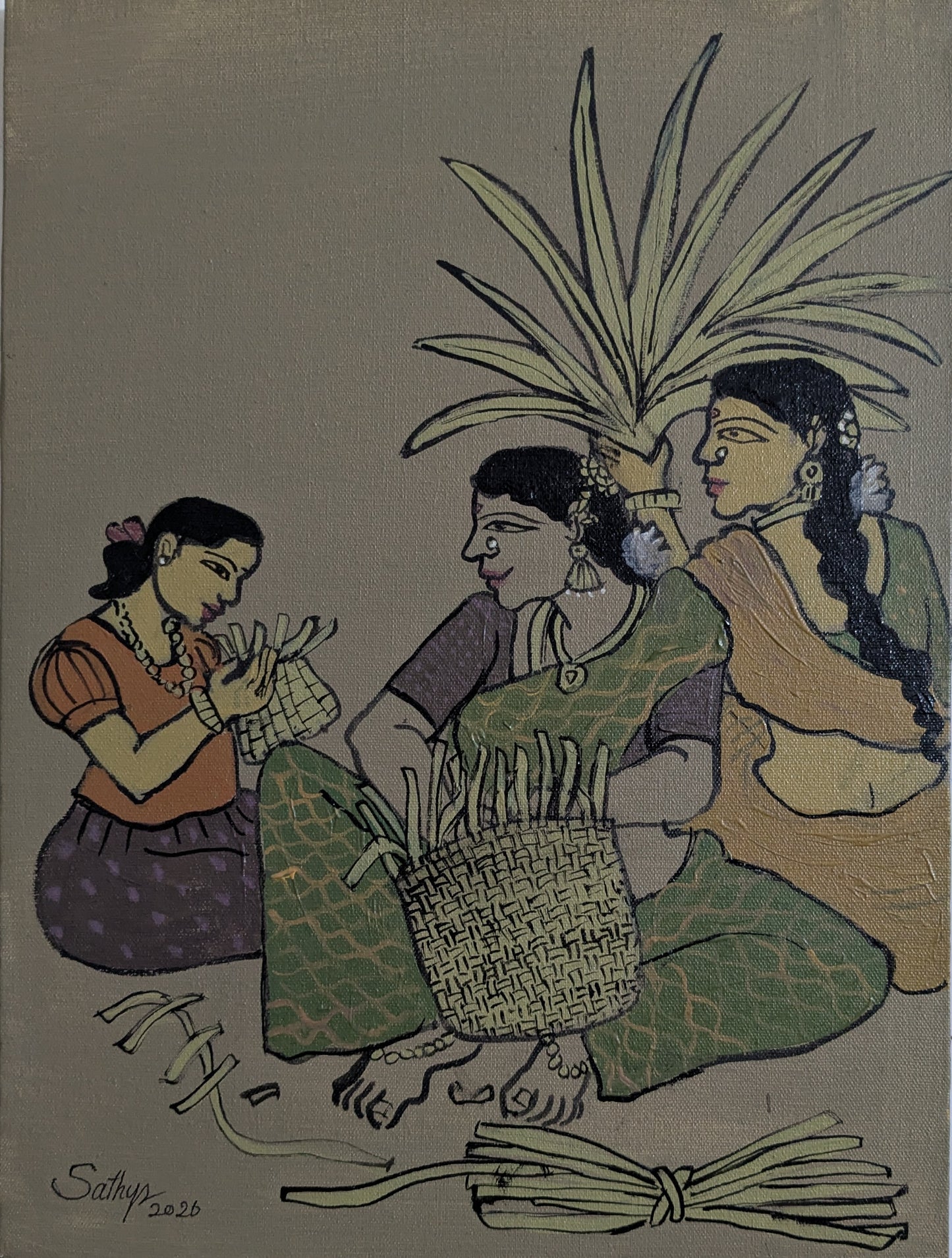 At Home 5, acrylic on canvas, 12x16 inches — original artwork by Sathya N Prabhu