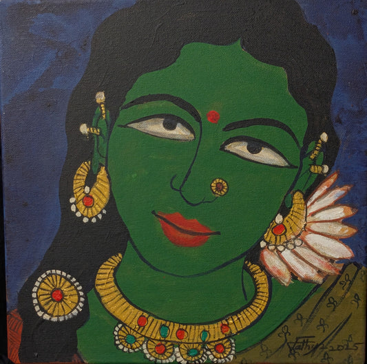 Face 2, acrylic on canvas, 12x12 inches — original figurative artwork by Sathya N Prabhu