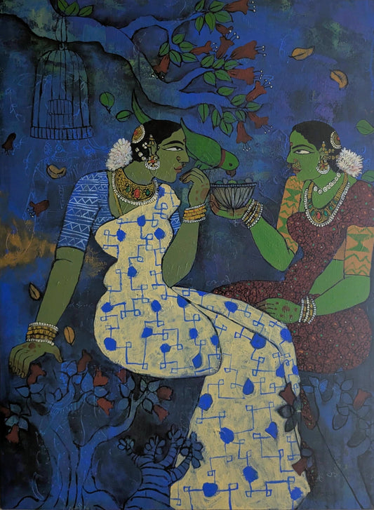 Friends, acrylic on canvas, 36x48 inches — original artwork by Sathya N Prabhu