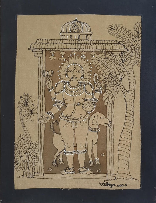 Kala Bairava, mixed media on canvas, 12x16 inches — original South Indian devotional artwork by Sathya N Prabhu