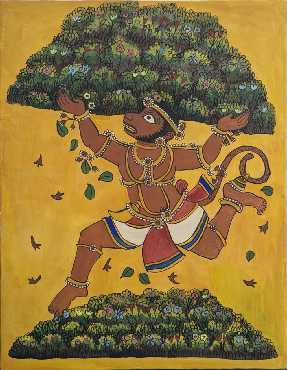 Maruthi, tempera on canvas, 14x18 inches — original devotional artwork by Sathya N Prabhu