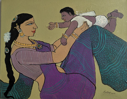 Mother and Child 1, acrylic on canvas, 20x16 inches — original artwork by Sathya N Prabhu