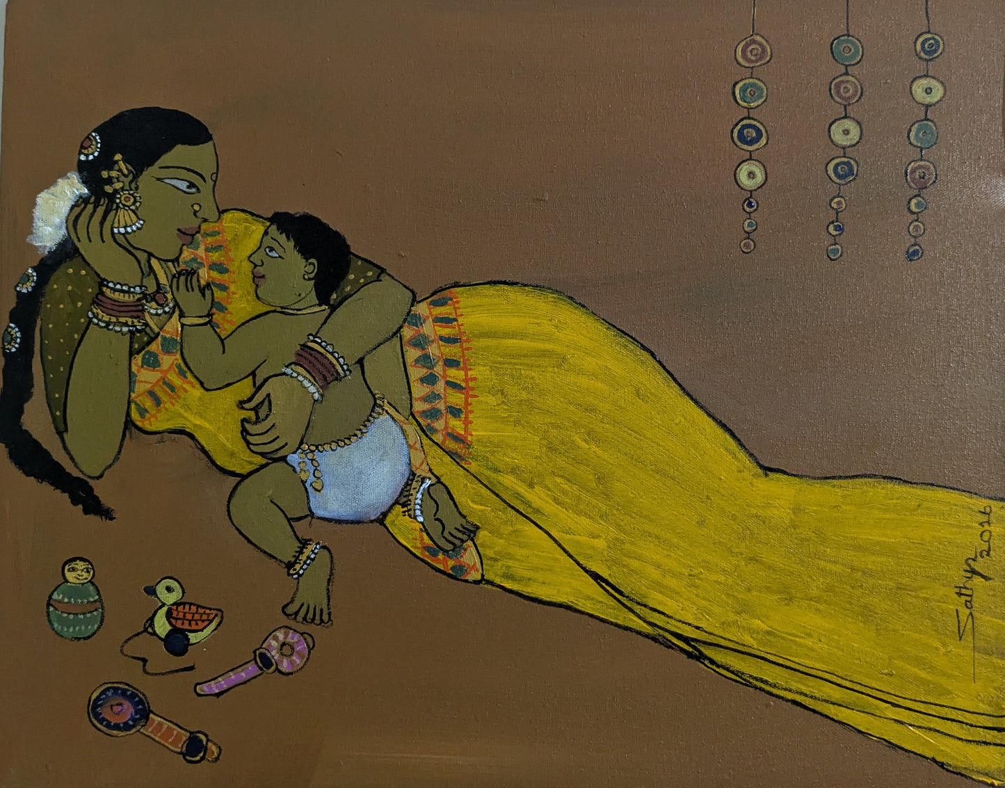 Mother and Child 3, acrylic on canvas, 20x16 inches — original artwork by Sathya N Prabhu