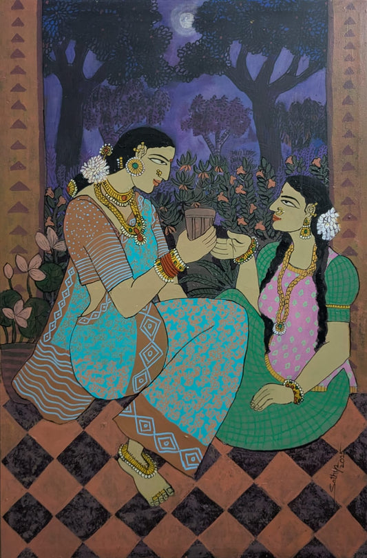 Mother and Daughter, acrylic on canvas, 24x36 inches — original artwork by Sathya N Prabhu
