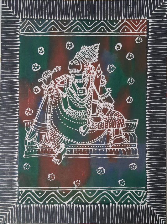 Muchunda, mixed media on canvas, 12x16 inches — original South Indian mythological artwork by Sathya N Prabhu