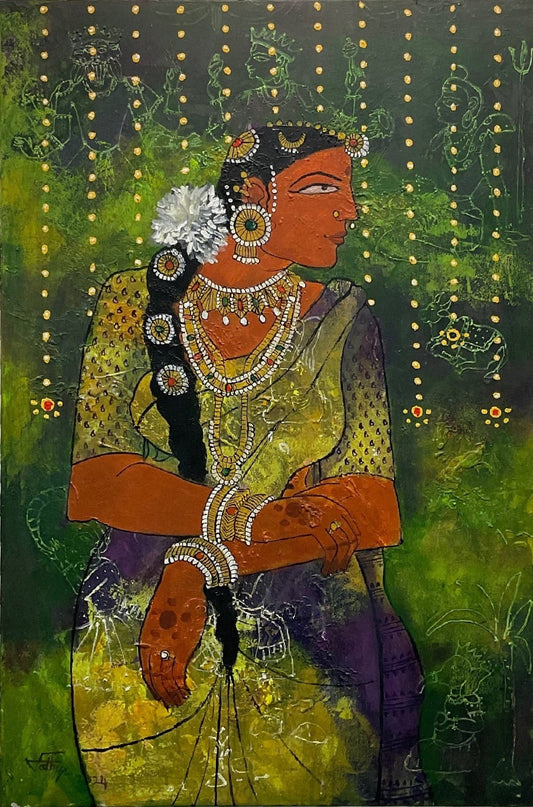 Mystic Yellow, acrylic on canvas, 24x36 inches — original artwork by Sathya N Prabhu