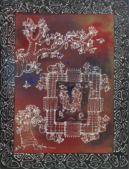Sacred Pond, mixed media on canvas, 12x16 inches — original artwork by Sathya N Prabhu
