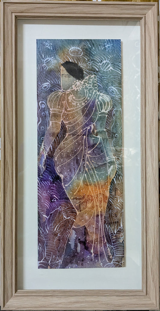 She is 7, mixed media on canvas, 7x18 inches — original artwork by Sathya N Prabhu