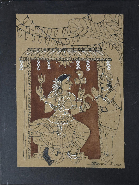 Vanadevatha 1, mixed media on canvas, 12x16 inches — original South Indian artwork by Sathya N Prabhu