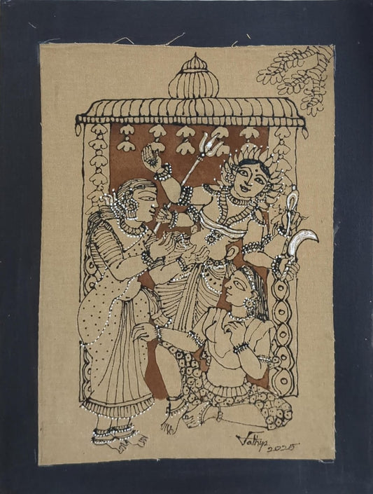 Vanadevatha 2, mixed media on canvas, 12x16 inches — original South Indian artwork by Sathya N Prabhu