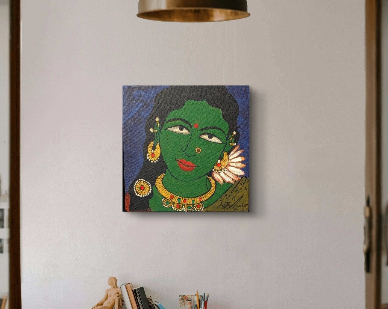 A curated collection of compact acrylic on canvas paintings celebrating South Asian cultural heritage, displayed elegantly by Indian artist Sathya N Prabhu.