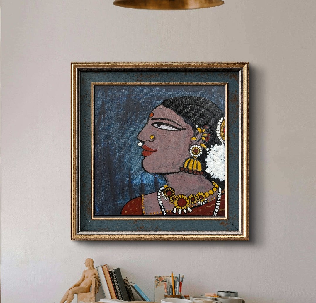 Previously collected cultural folk-art painting from the sold archive of contemporary Indian painter Sathya N Prabhu.