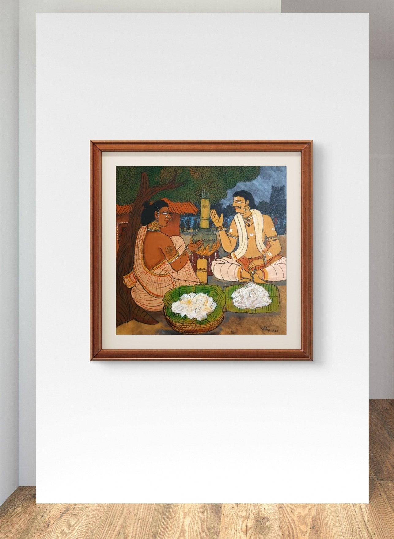A curated collection of mid-sized acrylic on canvas paintings celebrating South Asian cultural heritage, displayed elegantly by Indian artist Sathya N Prabhu.