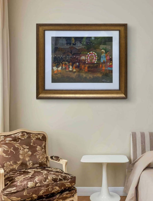 Temple Car Festival, tempera on canvas, 18x14 inches — original South Indian cultural artwork by Sathya N Prabhu