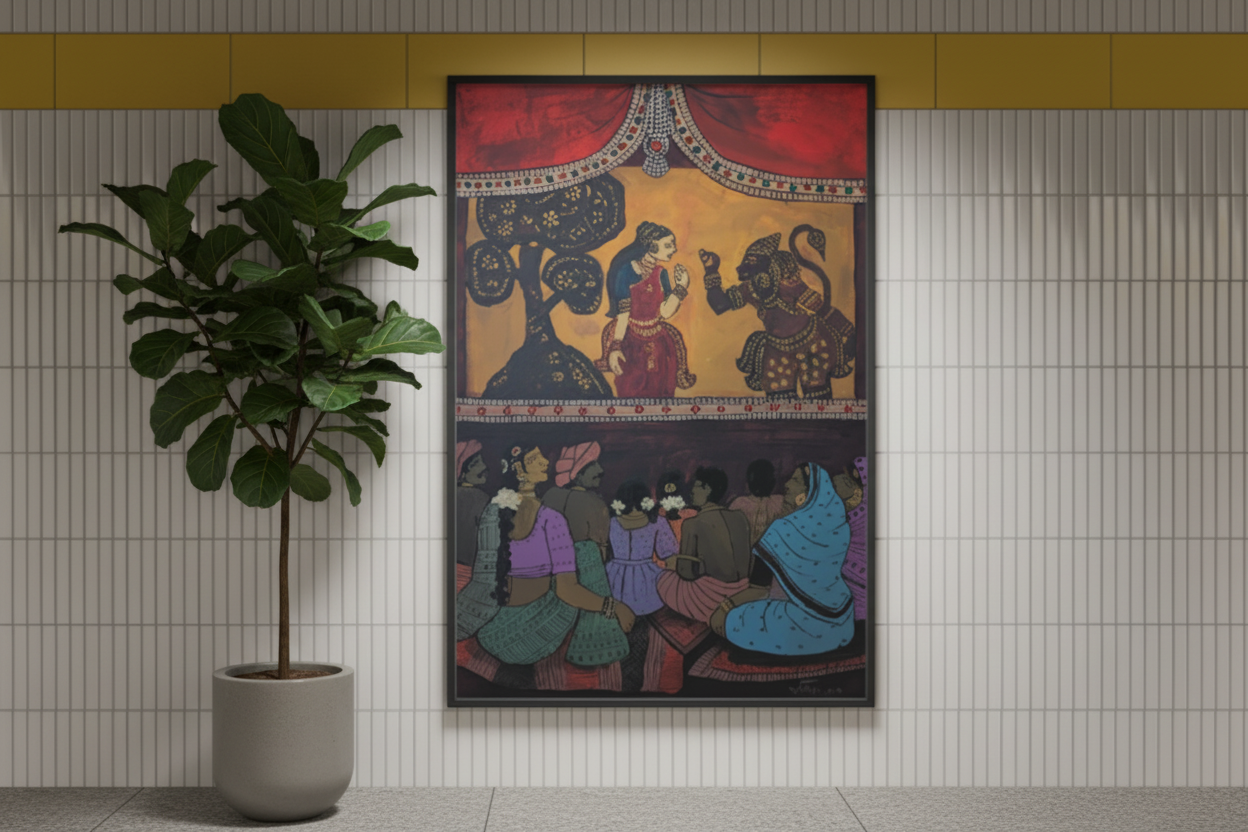 Paavai Koothu (Shadow puppet show) | 24x36 | Acrylic