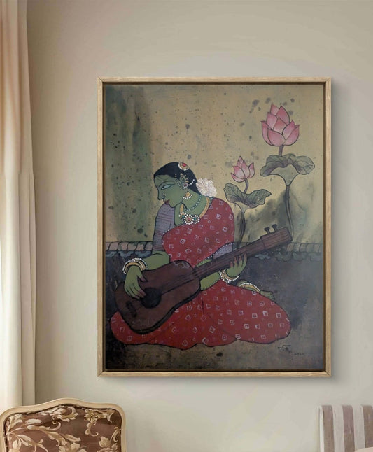 Woman and Music 3, acrylic on canvas, 24x30 inches — original artwork by Sathya N Prabhu