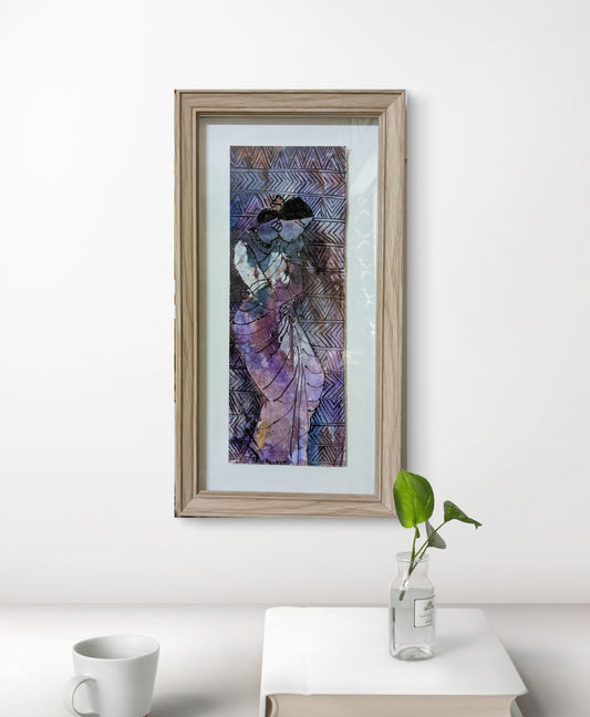 She is 8, mixed media on canvas, 7x18 inches — original artwork by Sathya N Prabhu
