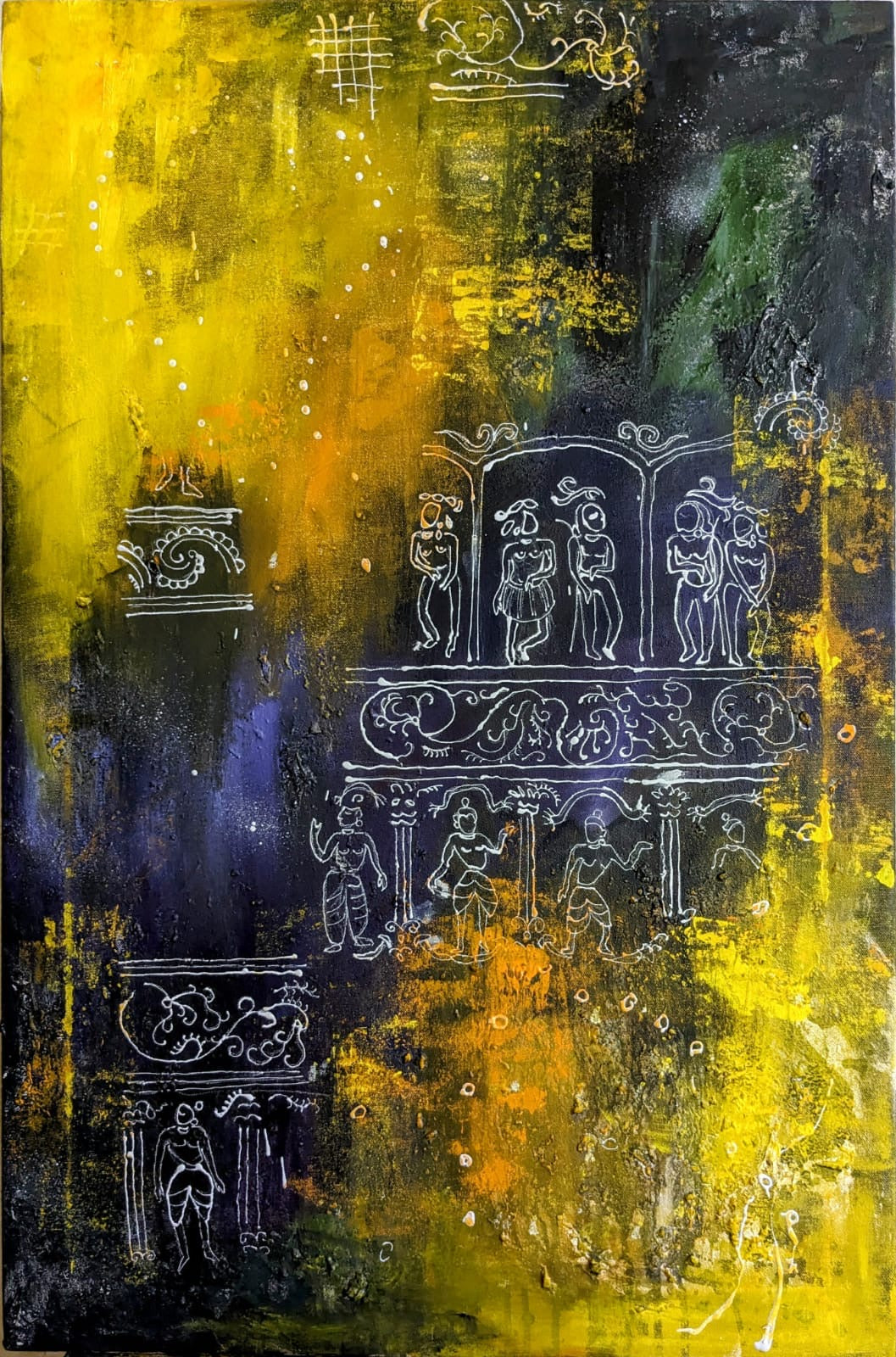 India to Egypt, abstract acrylic on canvas, 24x36 inches — original artwork by Sathya N Prabhu