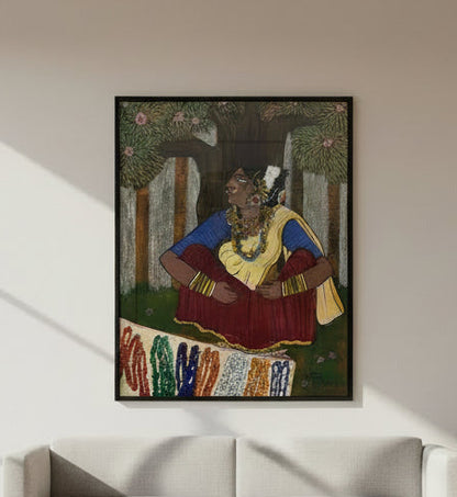 Kurathi, acrylic on canvas, 18x24 inches — original South Indian figurative artwork by Sathya N Prabhu
