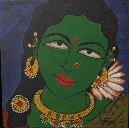 Face 2, acrylic on canvas, 12x12 inches — original figurative artwork by Sathya N Prabhu
