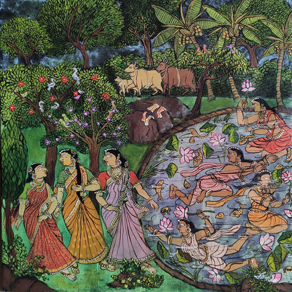 On the Way to Bath, acrylic on canvas, 24x24 inches — original artwork by Sathya N Prabhu