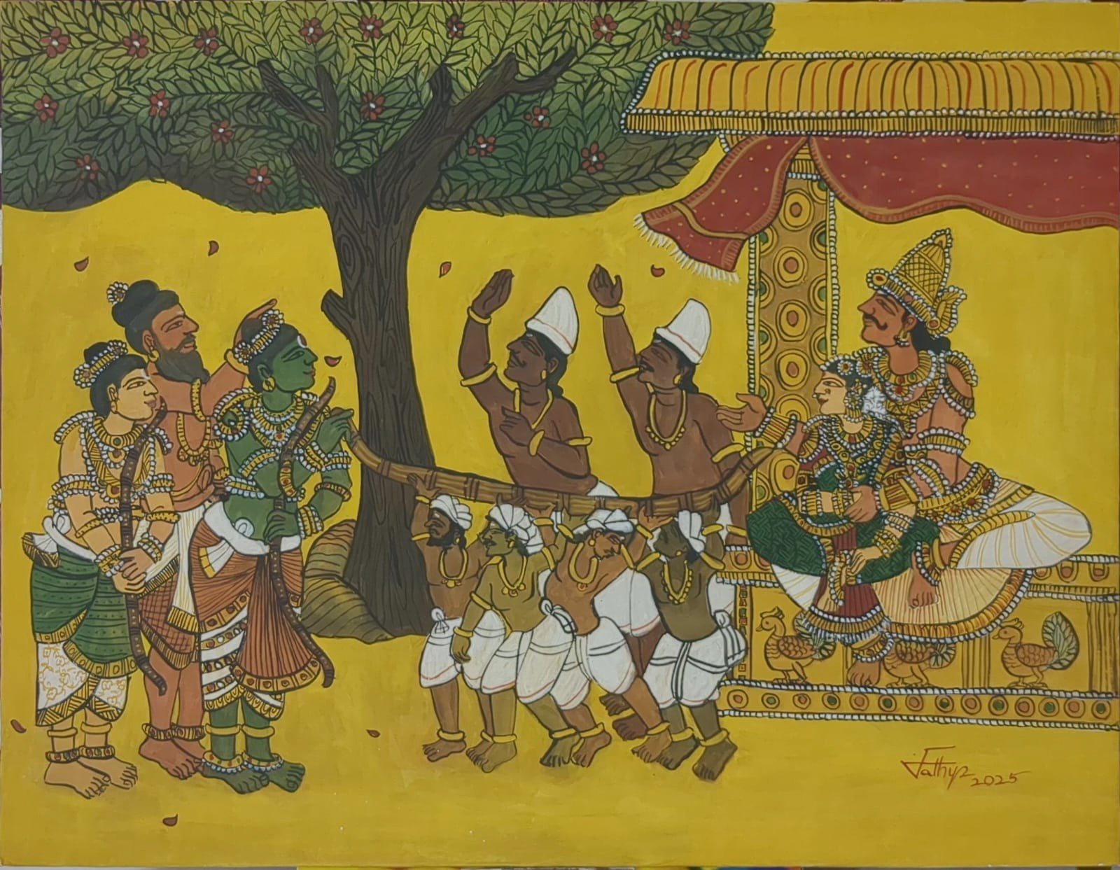 Rama and the Bow, tempera on canvas, 14x18 inches — original mythological artwork by Sathya N Prabhu