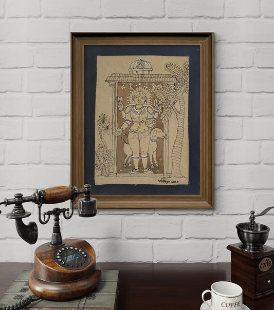 Kala Bairava, mixed media on canvas, 12x16 inches — original South Indian devotional artwork by Sathya N Prabhu