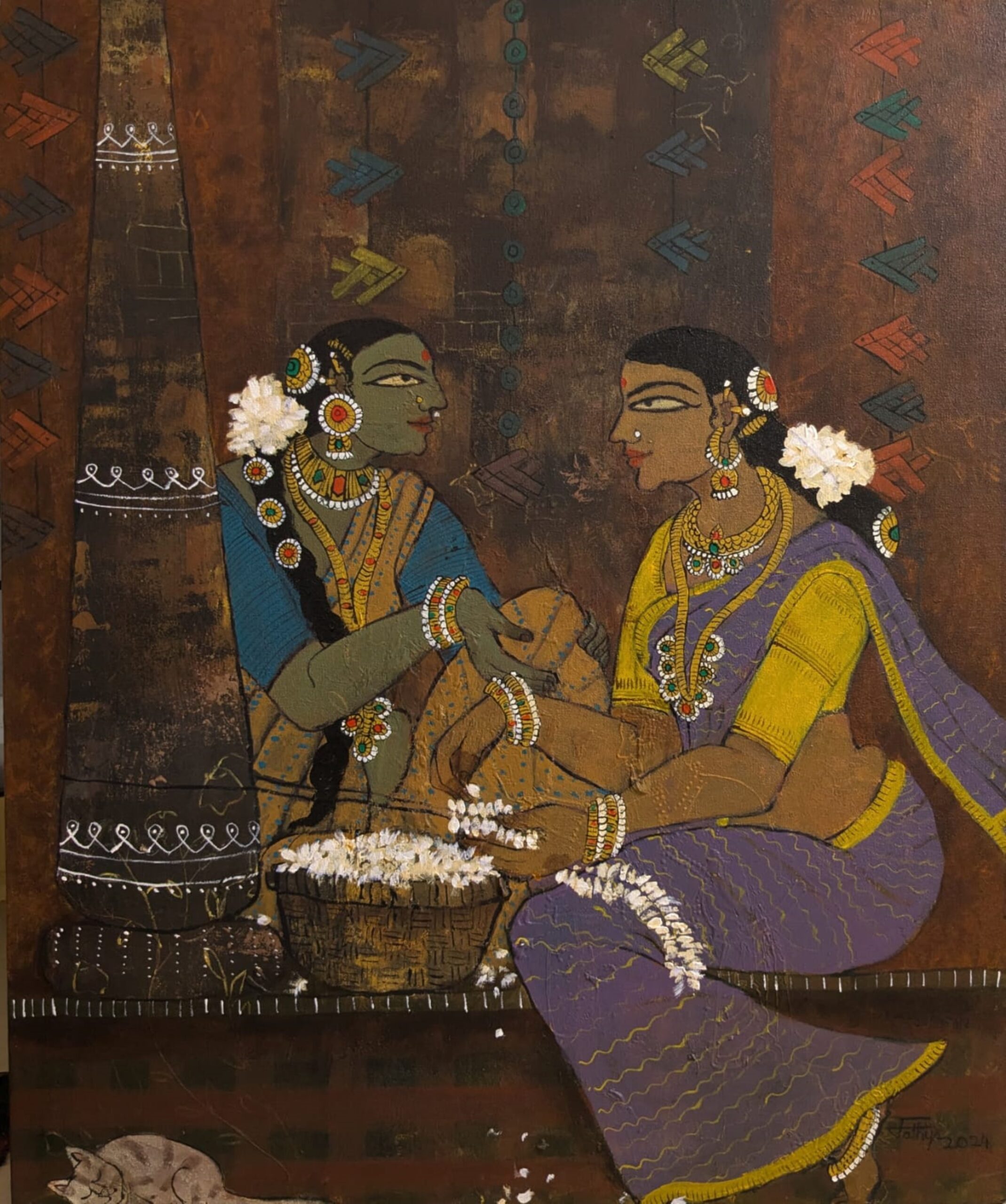 Sathya N Prabhu _ Gossip-Floral Whirl_Acrylic on Canvas_30x36 inches_2024