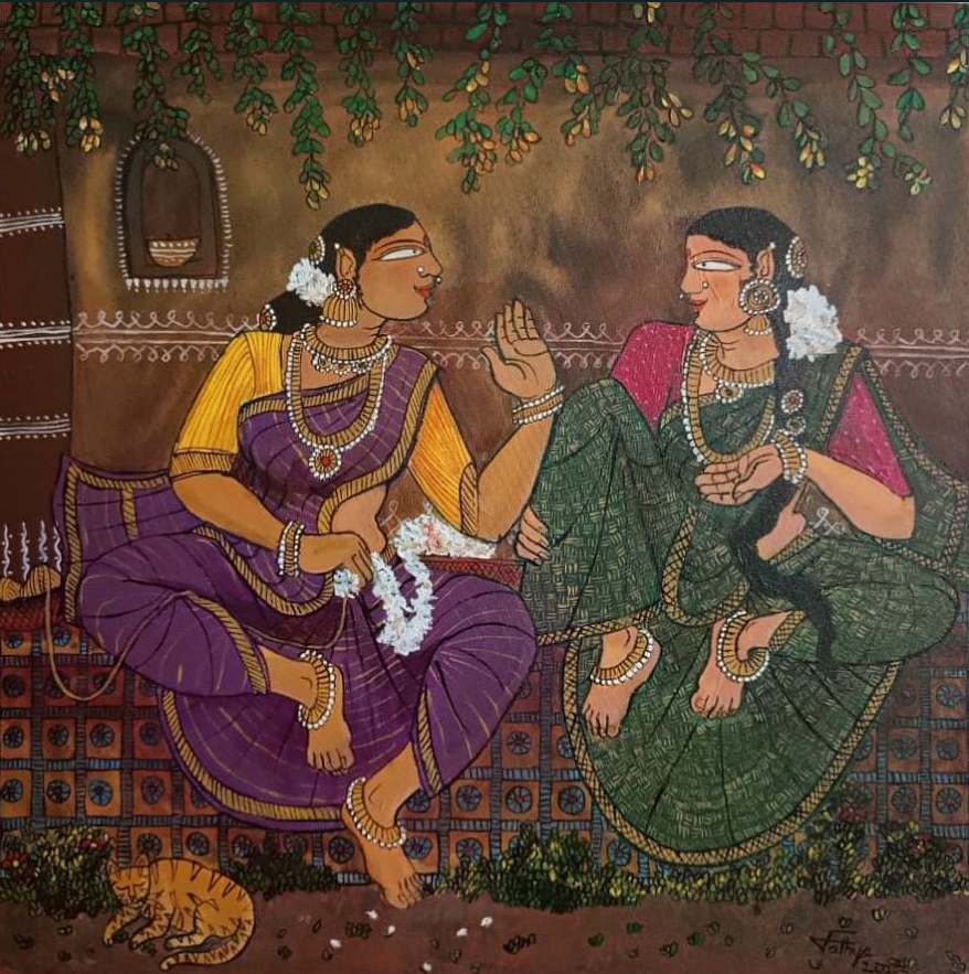 Sathya N Prabhu_Flower and Gossip_Acrylic on Canvas_24x24 inches_2023