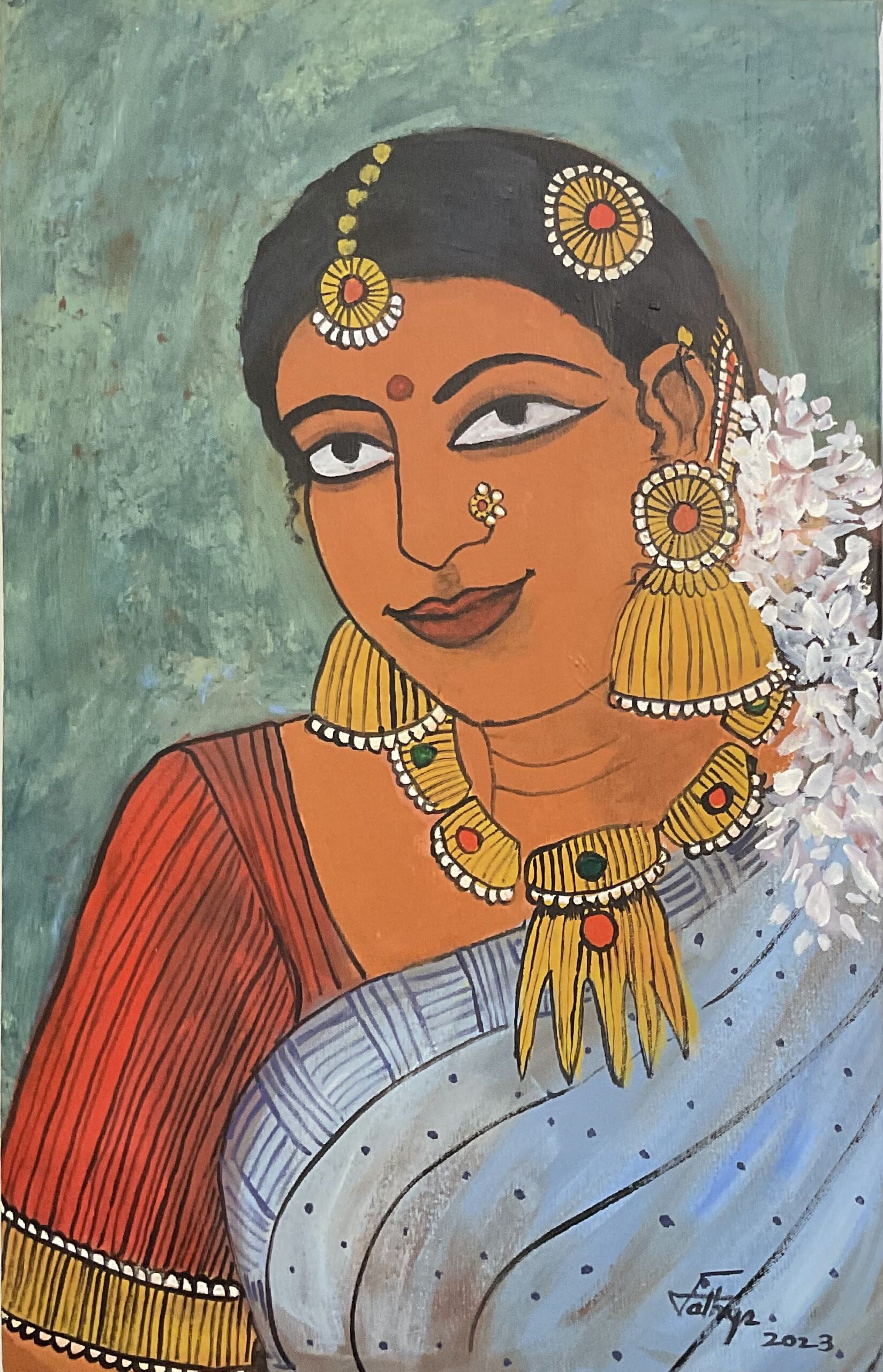 Sathya N Prabhu_Flower seller_16x24 inches_Acrylic on canvas_2023