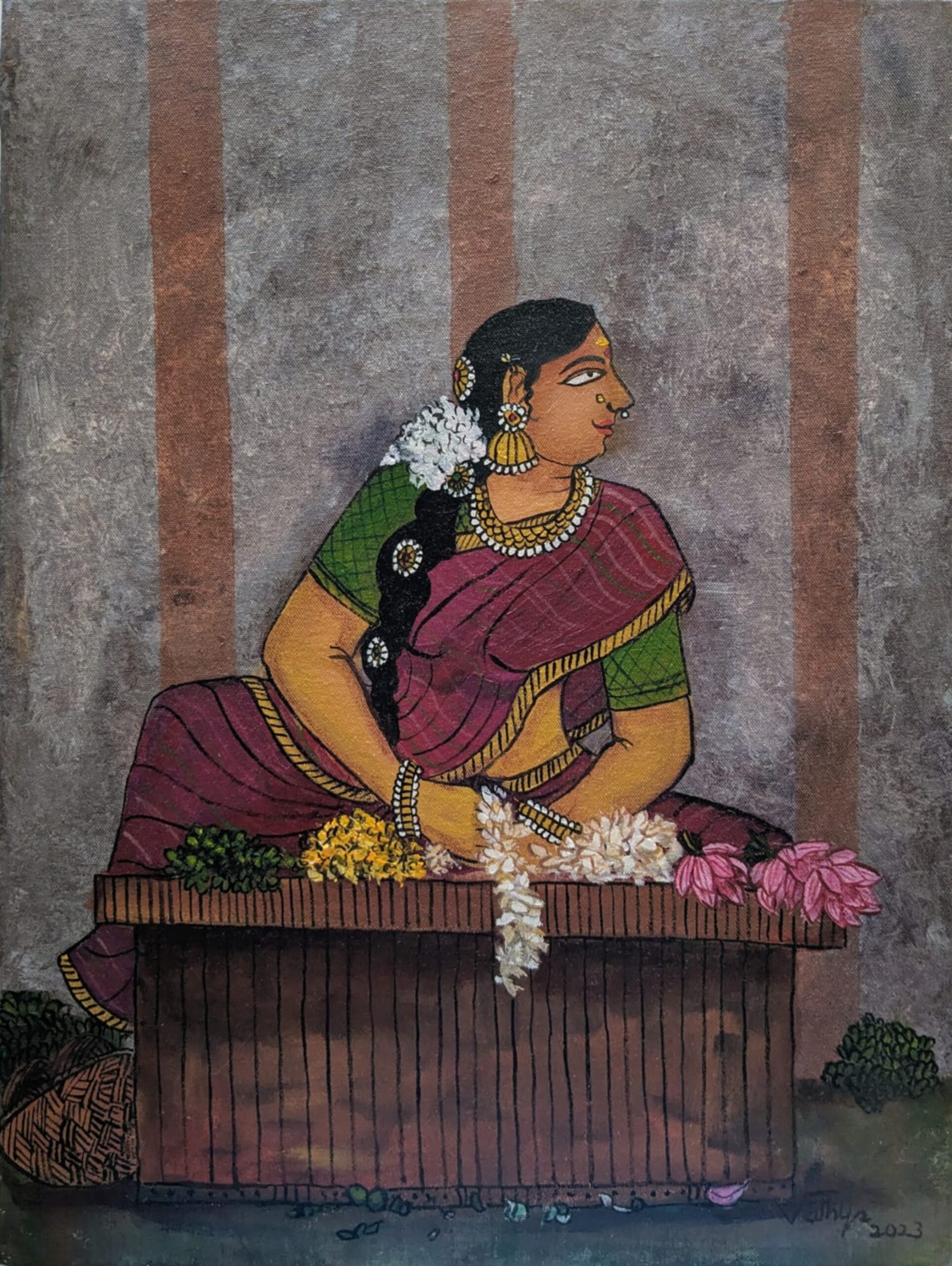 Sathya N Prabhu_Flower seller_18x24 inches_Acrylic on canvas_2024