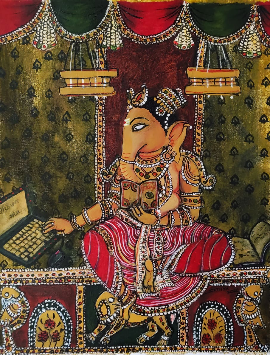 Sathya N Prabhu_Ganesha in online class_16x20 inches_Acrylic on Canvas_2019